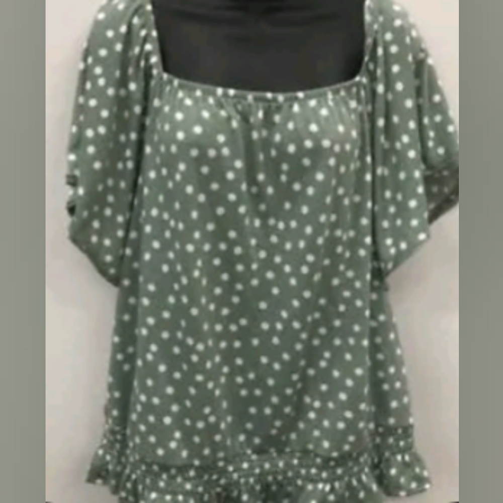 Alxy Green & White Polka Dot Blouse Size XL NWT MSRP $49